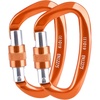 image:imageAzarxis Carabiner Clips 12 25 kN Aluminium D Ring Heavy Duty Lightweight Caribeaners for Hammock Camping Hiking Outdoor Gym Dog Leash Backpack Harness4 25kN  Screwgate  Orange  2 Pack