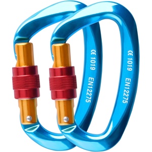 image:imageAzarxis Carabiner Clips 12 25 kN Aluminium D Ring Heavy Duty Lightweight Caribeaners for Hammock Camping Hiking Outdoor Gym Dog Leash Backpack Harness4 25kN  Screwgate  Blue  2 Pack